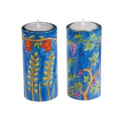 Yair Emanuel Cylinder Hand Painted Wood S... | Candlesticks by Emanuel