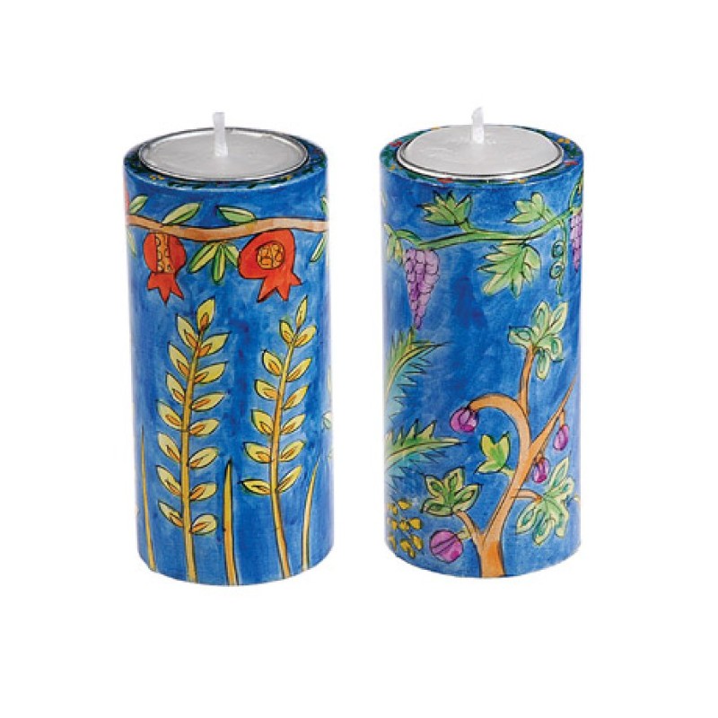Yair Emanuel Cylinder Hand Painted Wood S... | Candlesticks by Emanuel