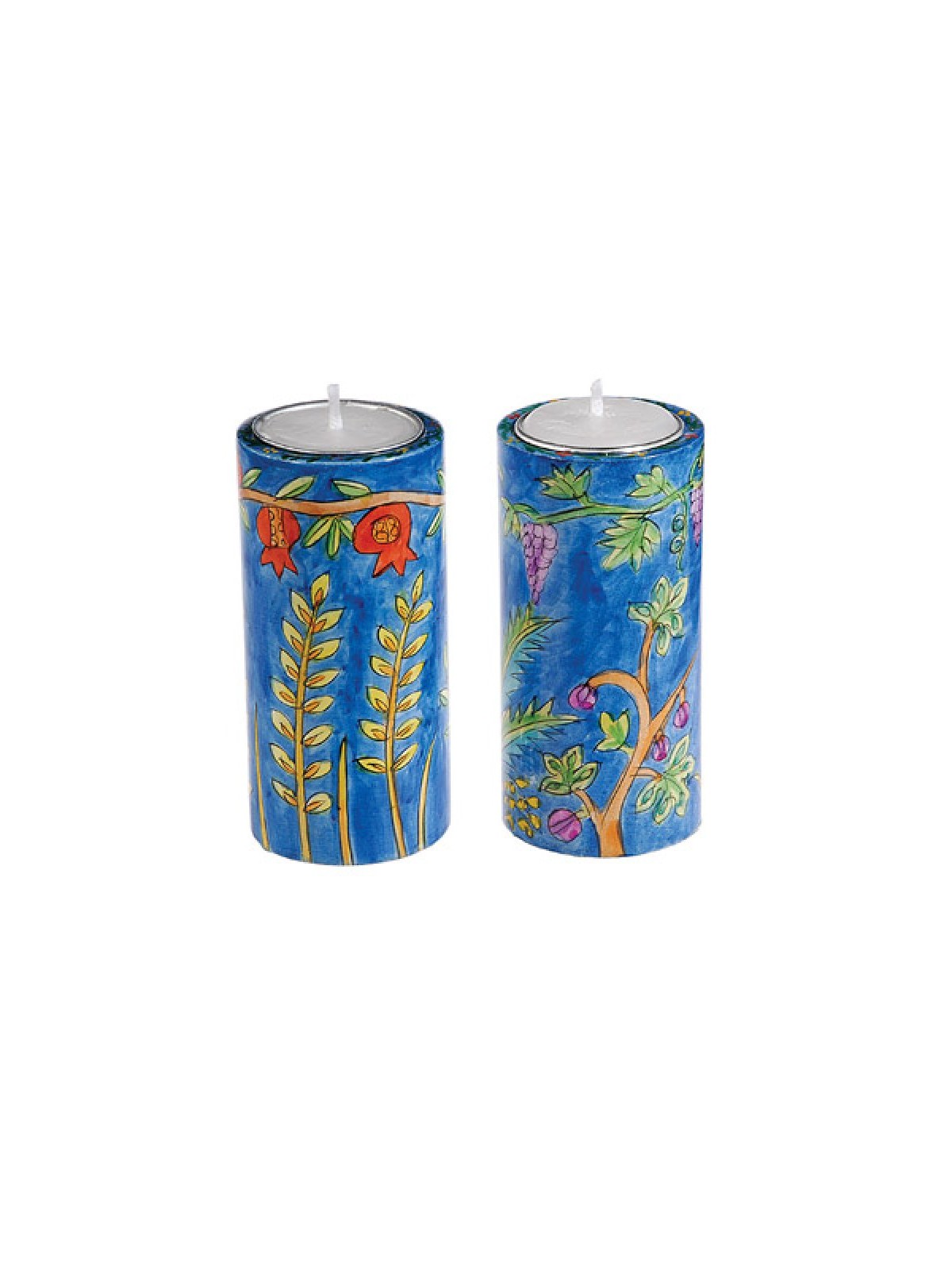 Yair Emanuel Cylinder Hand Painted Wood S... | Candlesticks by Emanuel