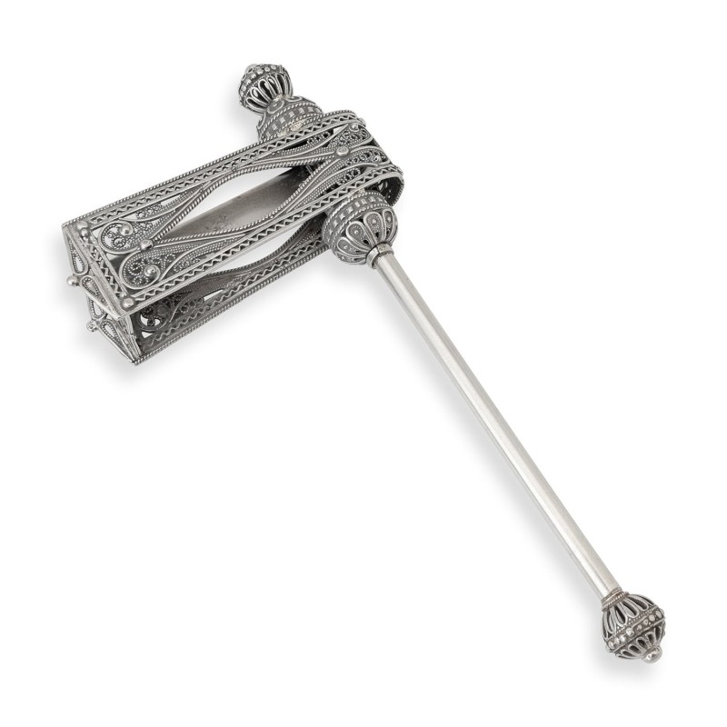 Traditional Yemenite Art Elegant Sterling Silver Filigree Purim Grogge