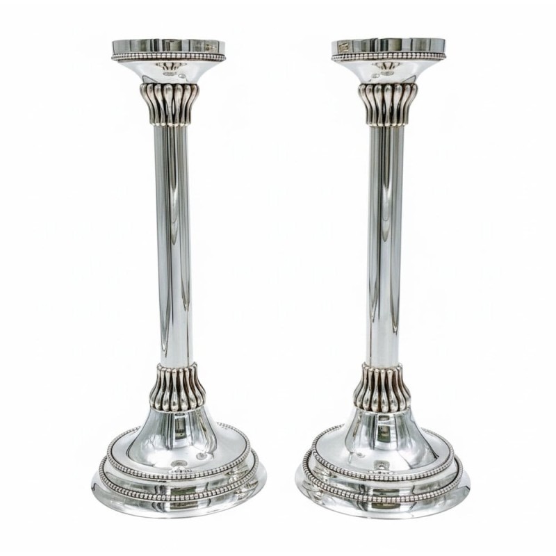 Bier Judaica Handcrafted 925 Sterling Silver Candlesticks With Pearl D