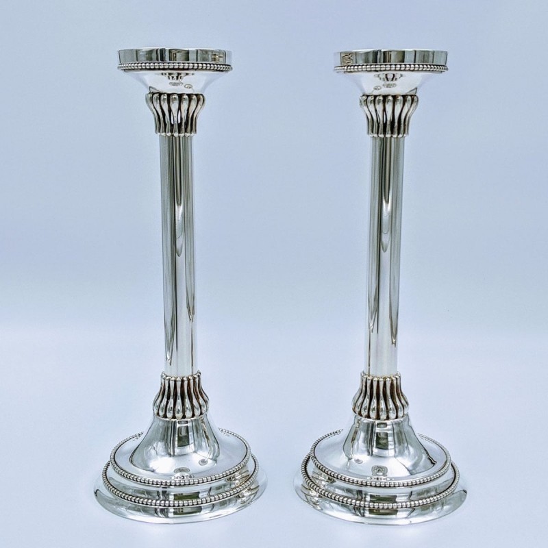 Bier Judaica Handcrafted 925 Sterling Silver Candlesticks With Pearl D