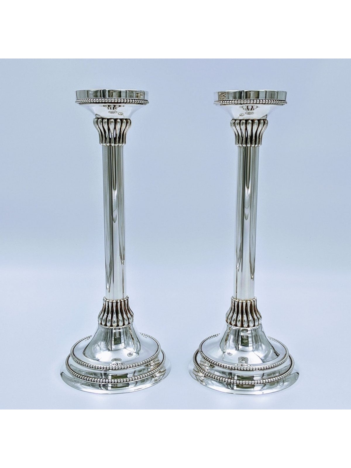 Bier Judaica Handcrafted 925 Sterling Silver Candlesticks With Pearl D