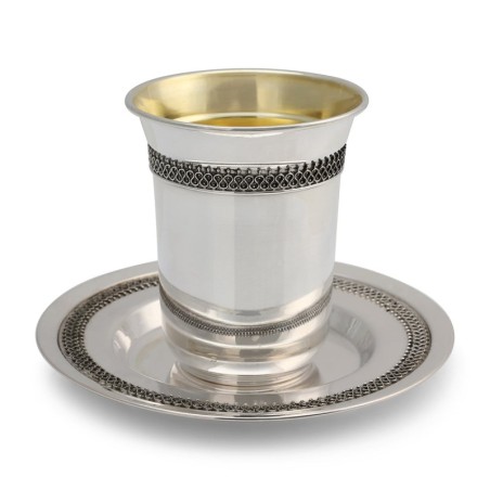 Handcrafted Sterling Silver Polished Kiddush Cup With Filigree Design