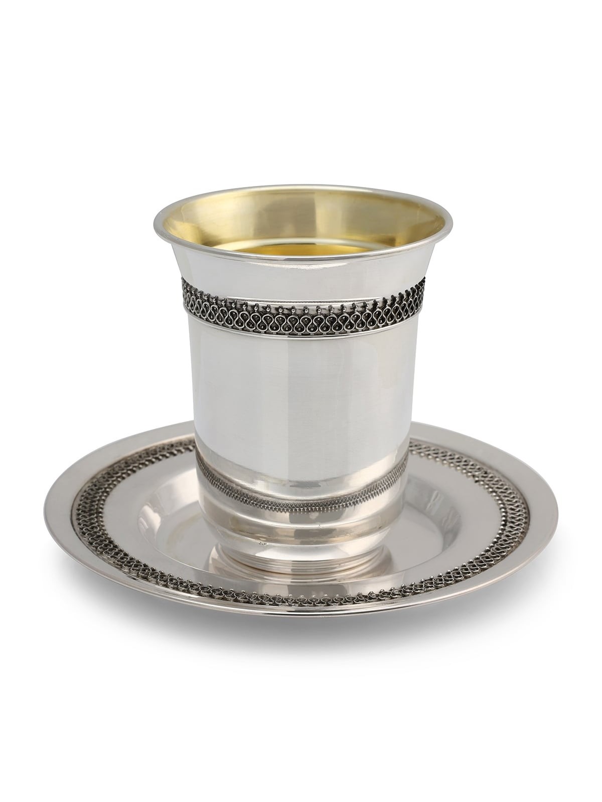 Handcrafted Sterling Silver Polished Kiddush Cup With Filigree Design