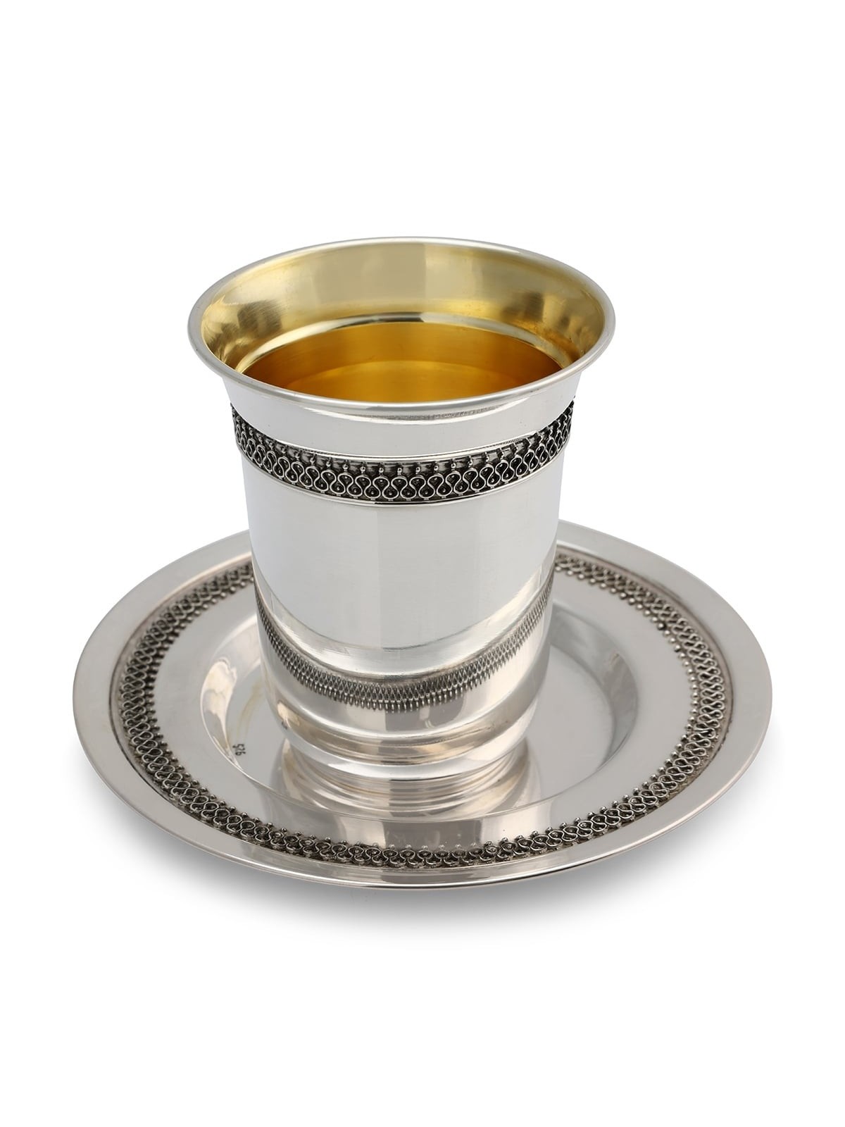 Handcrafted Sterling Silver Polished Kiddush Cup With Filigree Design