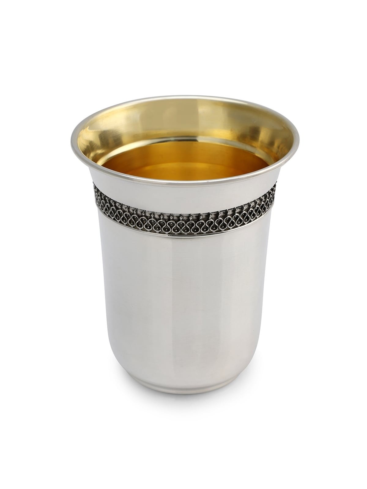 Handcrafted Sterling Silver Polished Kiddush Cup With Filigree Design