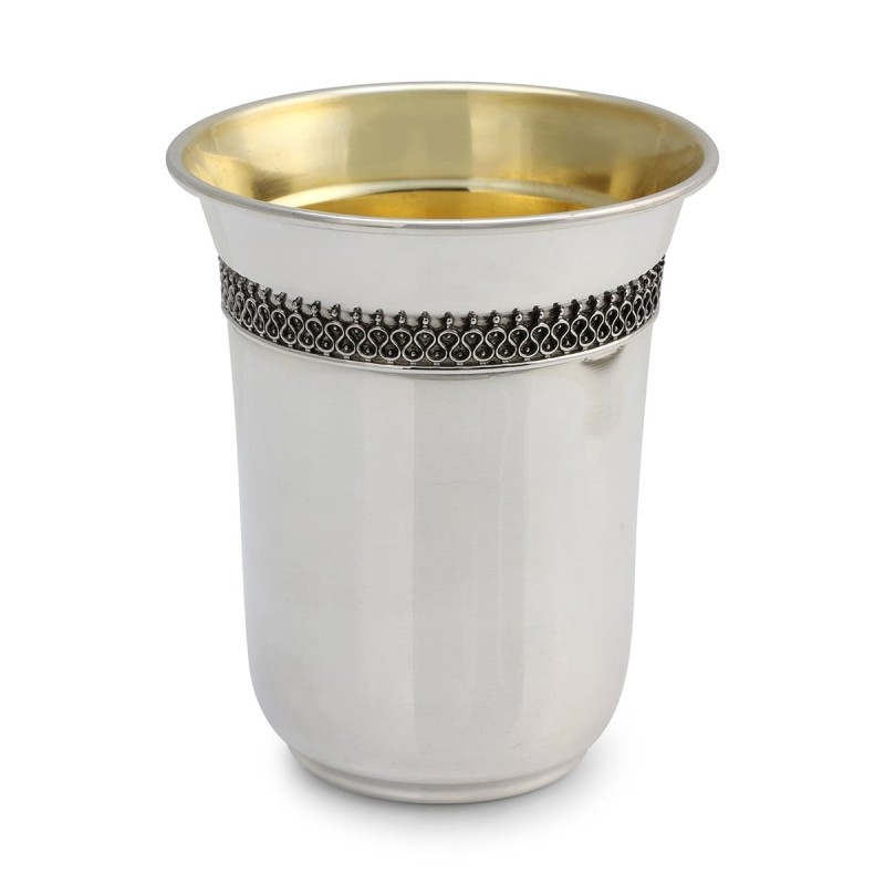 Handcrafted Sterling Silver Polished Kiddush Cup With Filigree Design