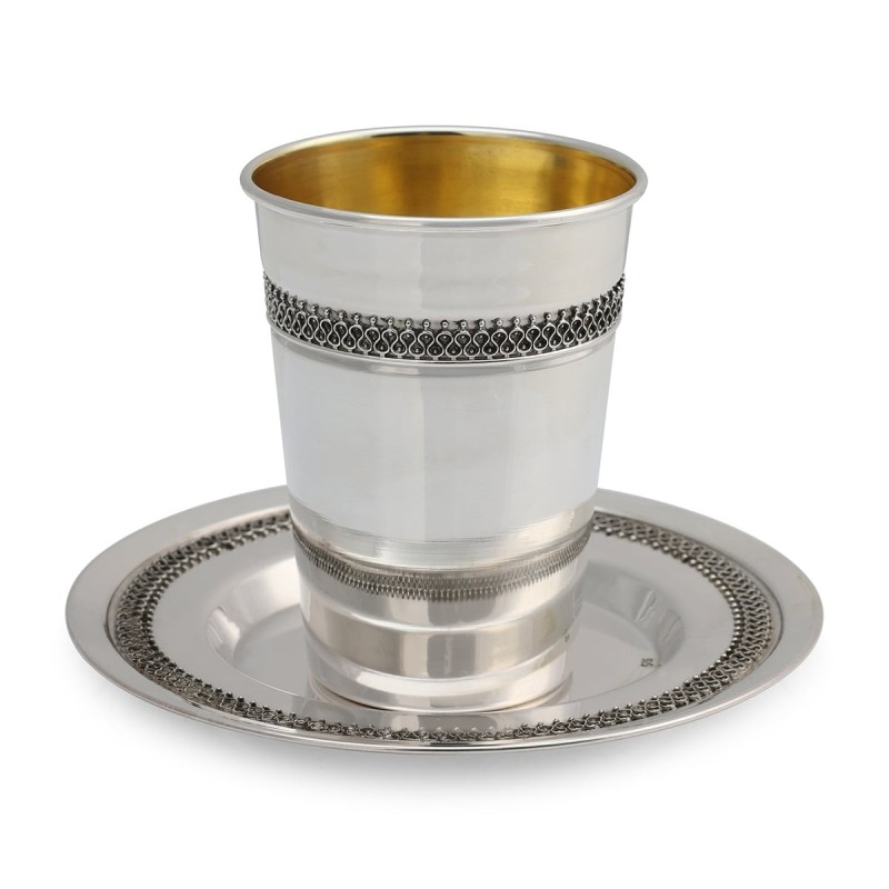 Handcrafted Polished Sterling Silver Kiddush Cup With Filigree Design
