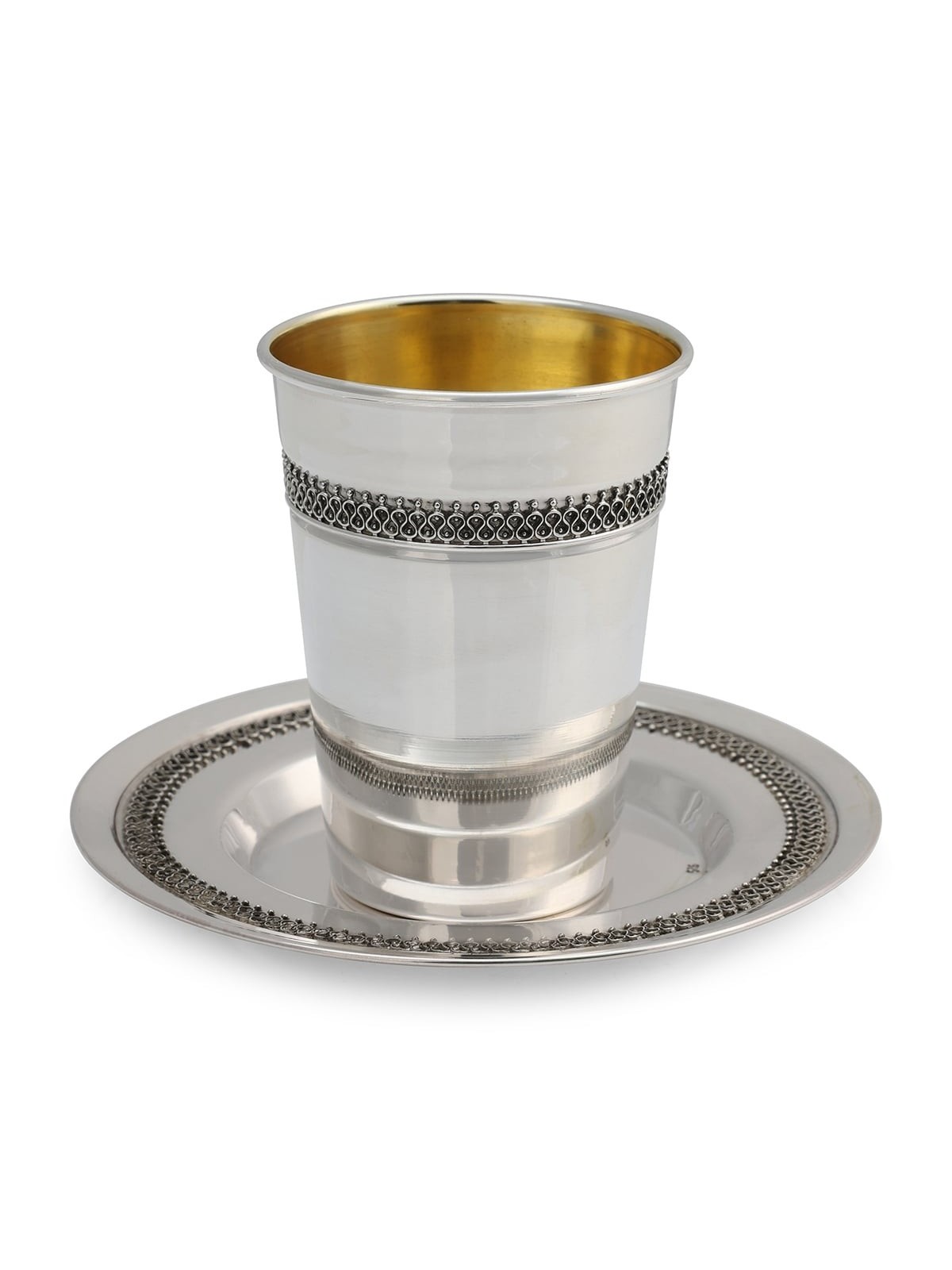 Handcrafted Polished Sterling Silver Kiddush Cup With Filigree Design