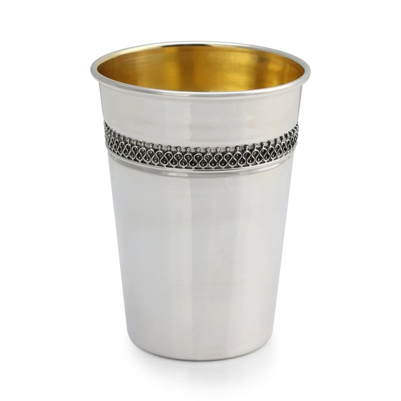 Handcrafted Polished Sterling Silver Kiddush Cup With Filigree Design