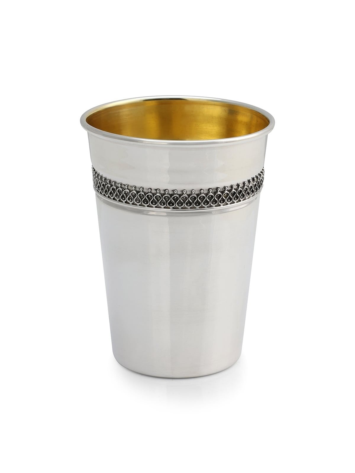 Handcrafted Polished Sterling Silver Kiddush Cup With Filigree Design