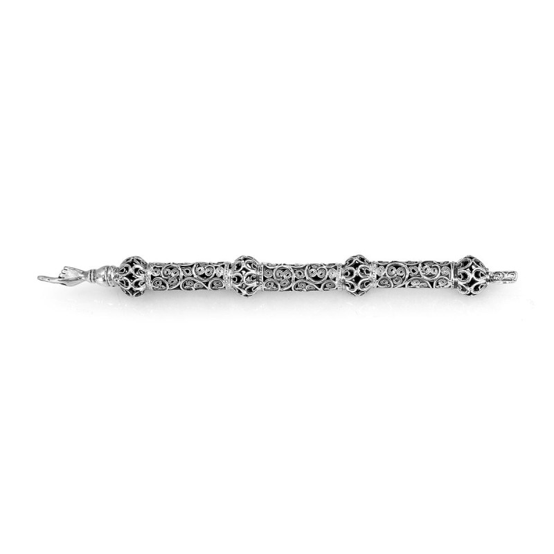 Traditional Yemenite Art Handcrafted Sterling Silver Torah Pointer Wit