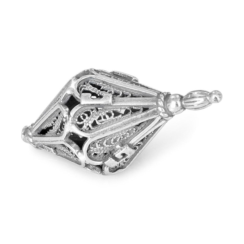 Traditional Yemenite Art Handcrafted Small Sterling Silver Dreidel Wit
