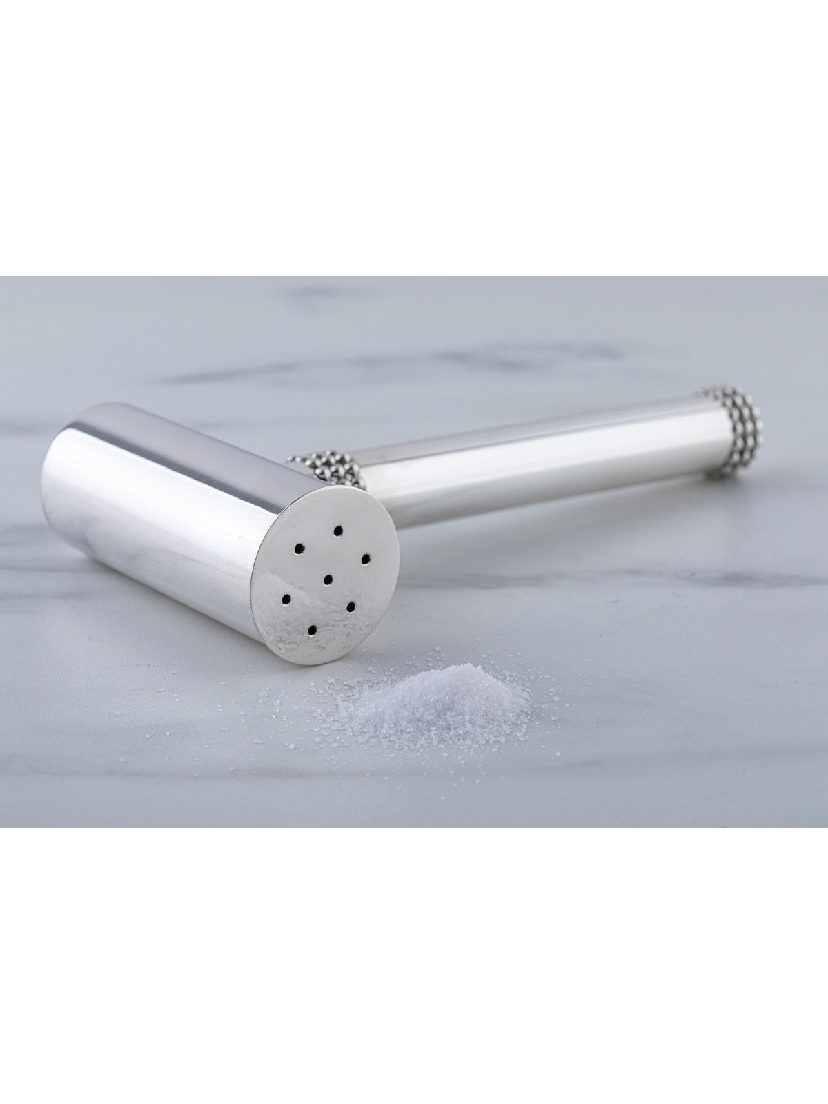 Bier Judaica 925 Sterling Silver Hammer Salt Shaker - Pearls Design