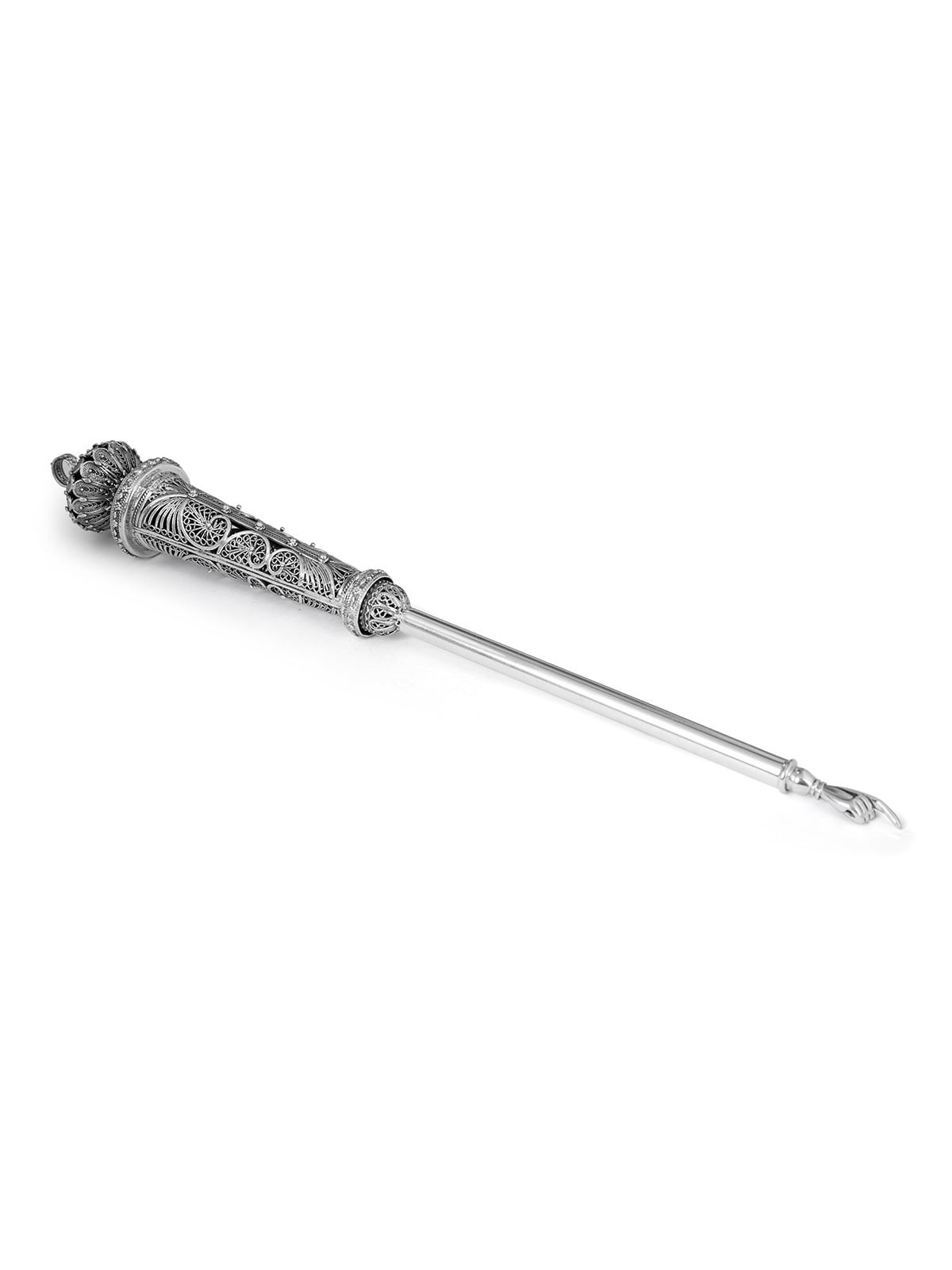 Traditional Yemenite Art Grand Handcrafted Sterling Silver Yad (Torah