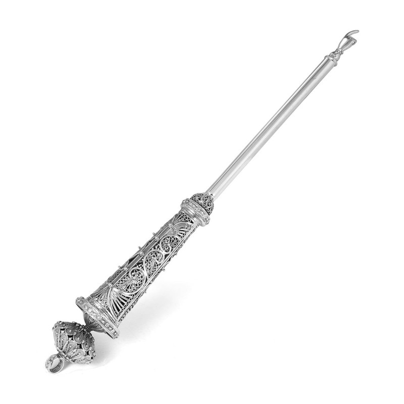 Traditional Yemenite Art Grand Handcrafted Sterling Silver Yad (Torah