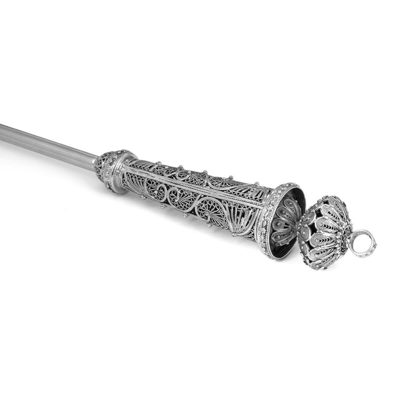 Traditional Yemenite Art Grand Handcrafted Sterling Silver Yad (Torah