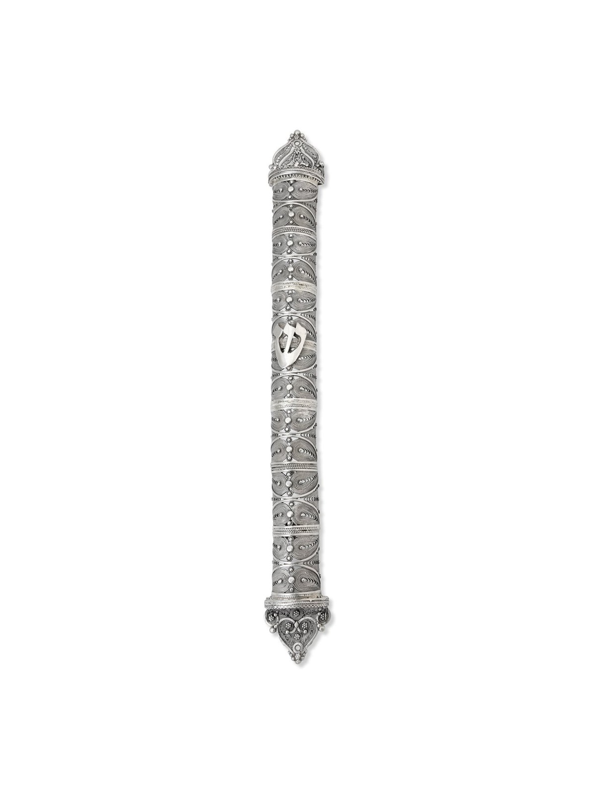 Shoham Yemenite Art Handcrafted Long Sterling Silver Mezuzah Case with
