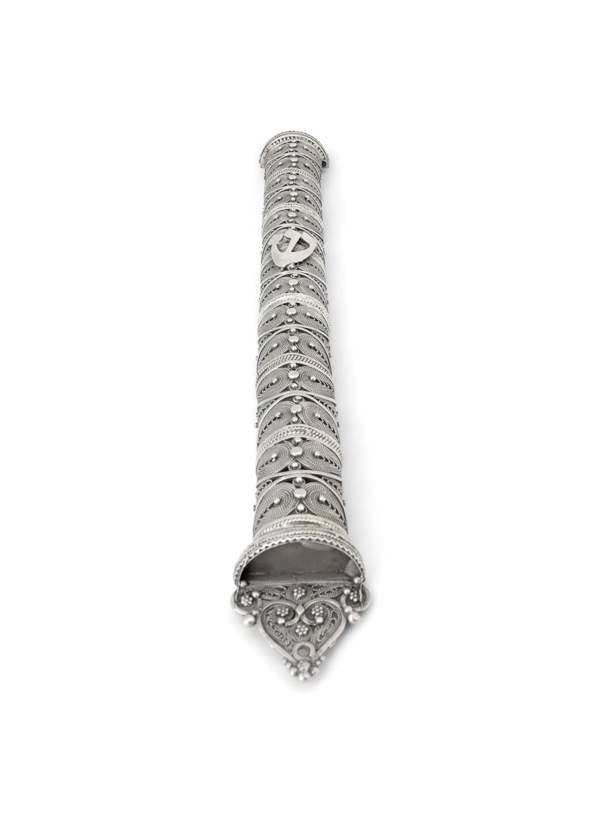 Shoham Yemenite Art Handcrafted Long Sterling Silver Mezuzah Case with