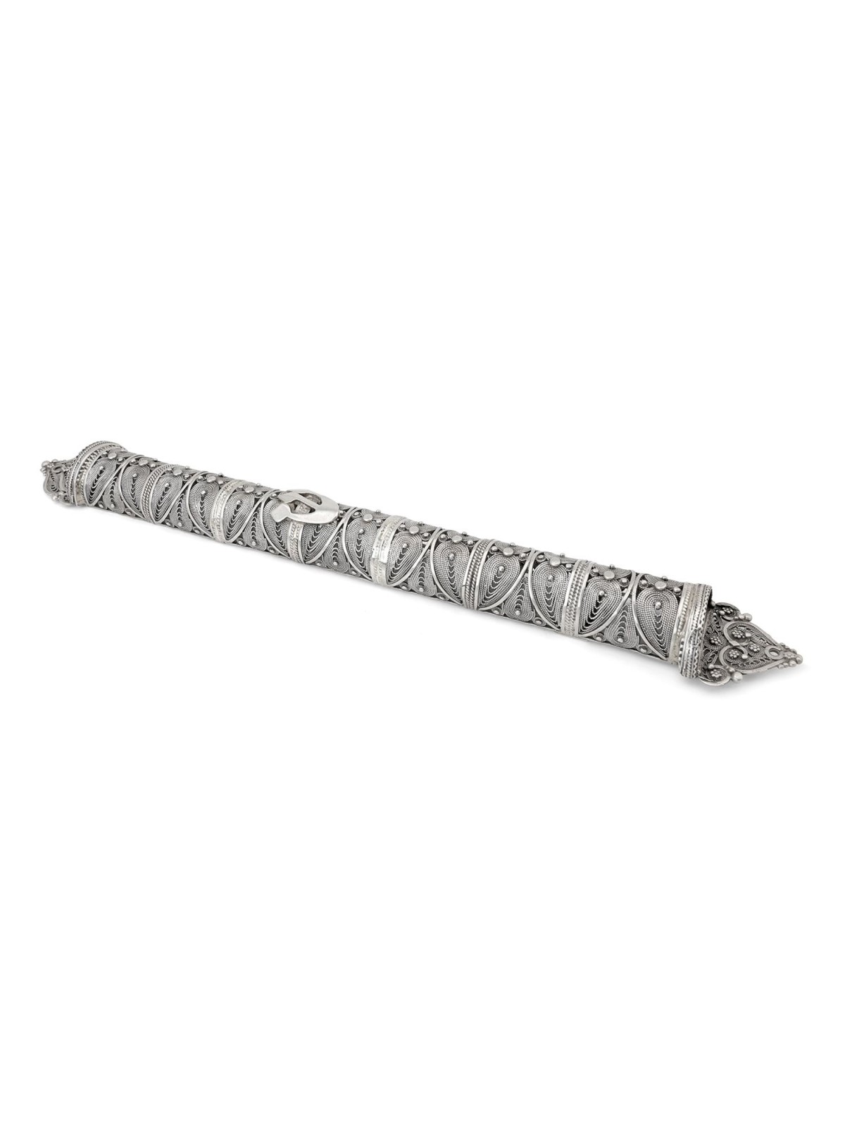 Shoham Yemenite Art Handcrafted Long Sterling Silver Mezuzah Case with