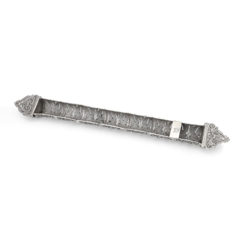 Shoham Yemenite Art Handcrafted Long Sterling Silver Mezuzah Case with