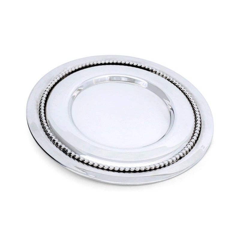 Handcrafted Sterling Silver Plate For Kiddush Cup With Pearl Design By