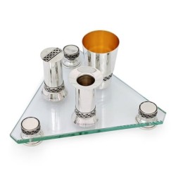 Bier Judaica 925 Sterling Silver Lattice 4 Piece Havdalah Set
