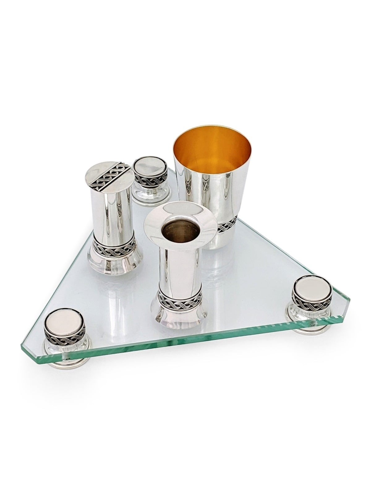 Bier Judaica 925 Sterling Silver Lattice 4 Piece Havdalah Set