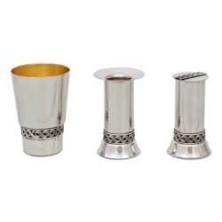Bier Judaica 925 Sterling Silver Lattice 4 Piece Havdalah Set