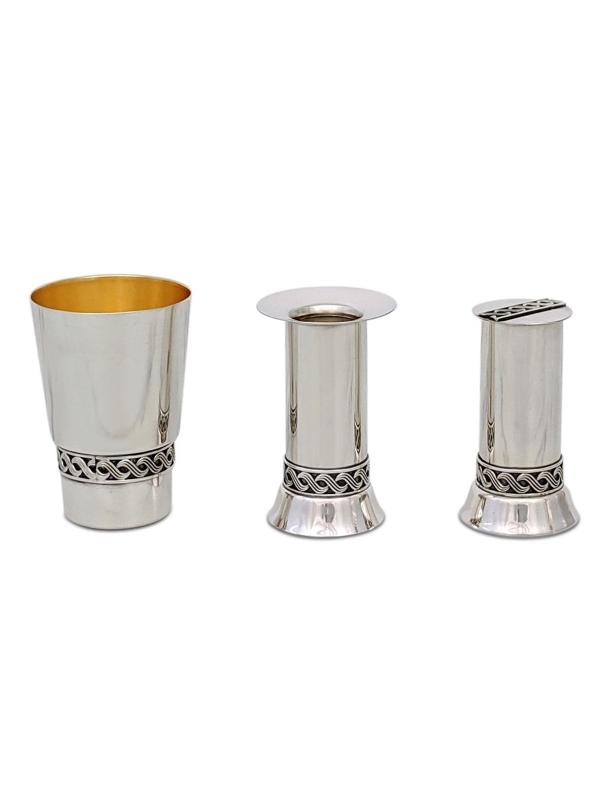 Bier Judaica 925 Sterling Silver Lattice 4 Piece Havdalah Set