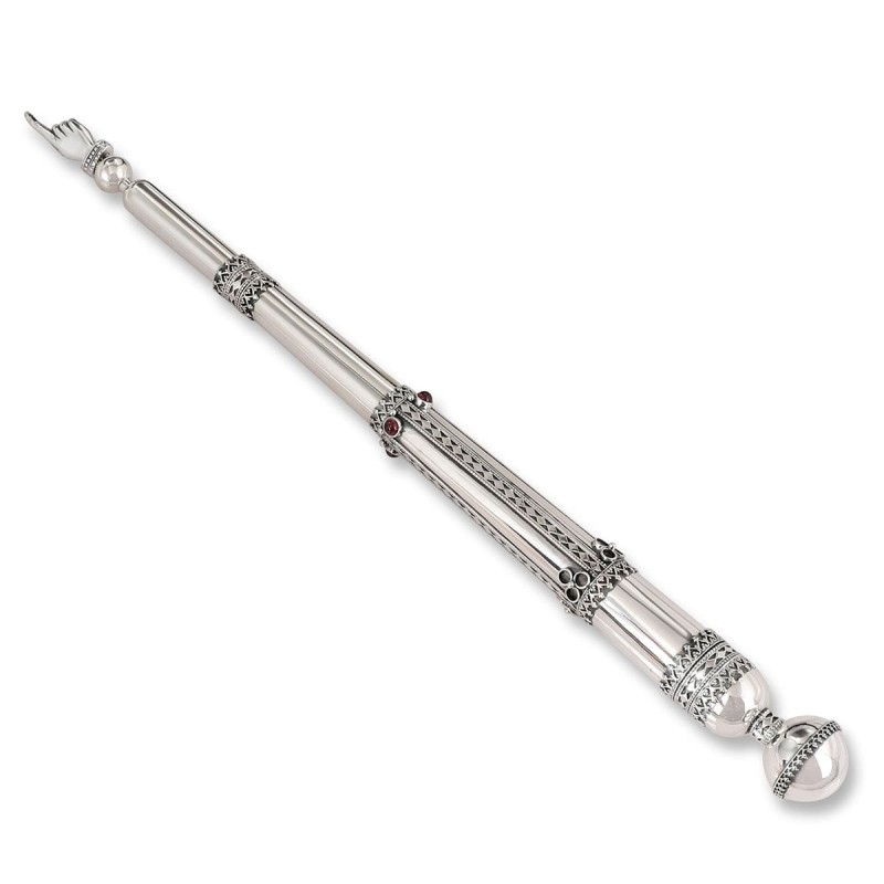 Rafael Jewelry Ornate Torah Pointer Sterling Silver and Garnet Gemston