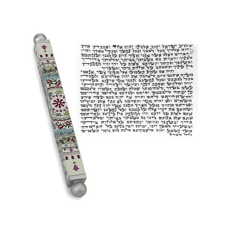 Dorit Judaica Floral Mandala with Pomegranates Slim Mezuzah Case with
