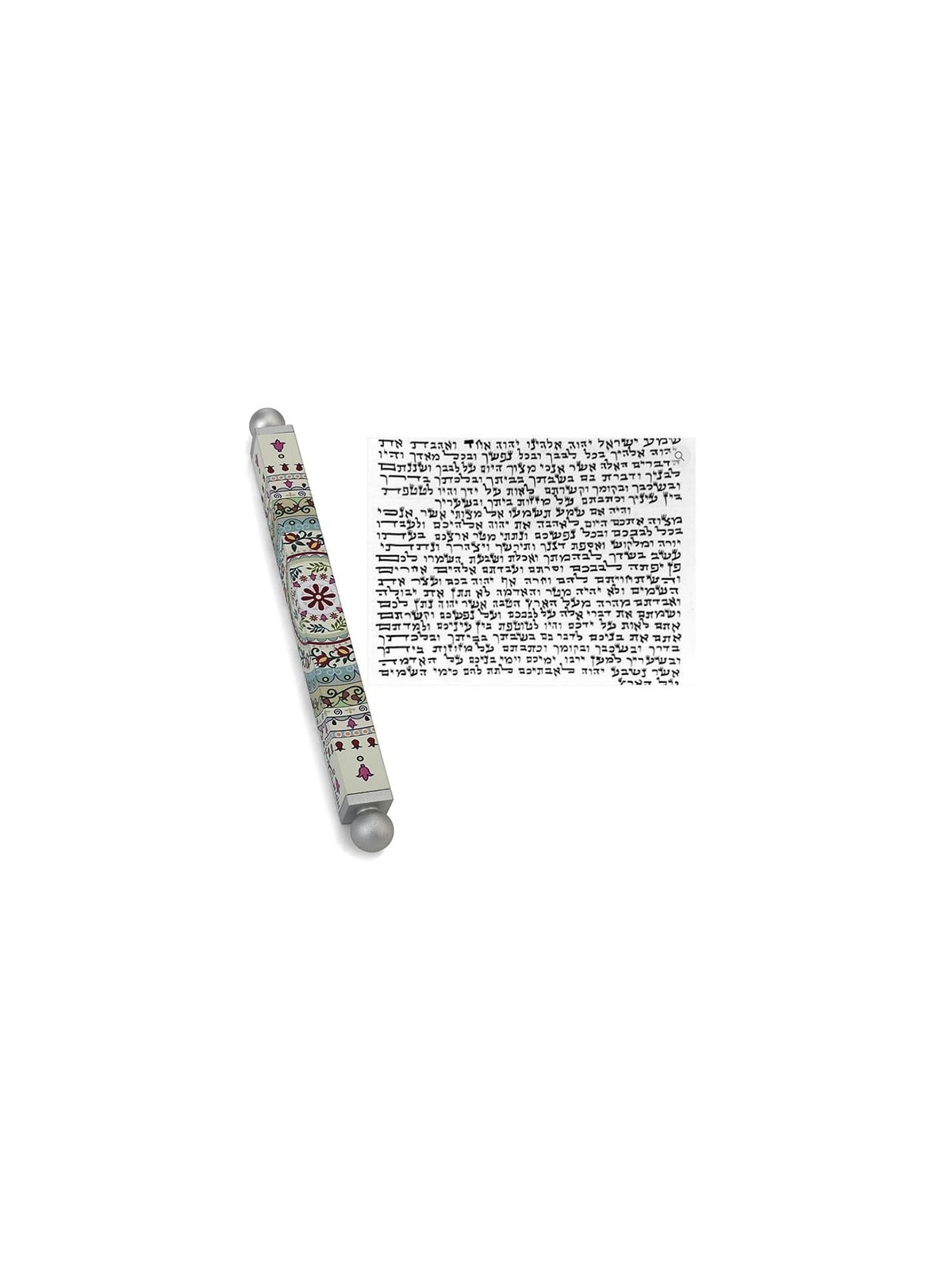 Dorit Judaica Floral Mandala with Pomegranates Slim Mezuzah Case with