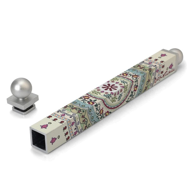 Dorit Judaica Floral Mandala with Pomegranates Slim Mezuzah Case with