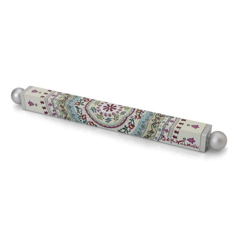 Dorit Judaica Floral Mandala with Pomegranates Slim Mezuzah Case with
