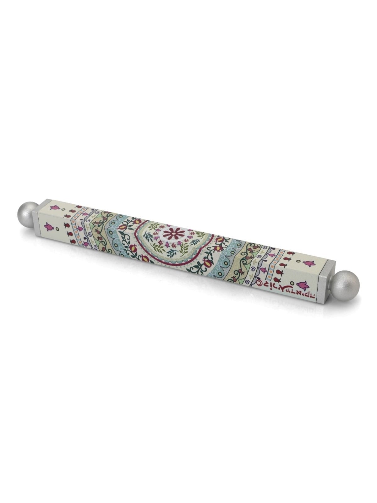 Dorit Judaica Floral Mandala with Pomegranates Slim Mezuzah Case with