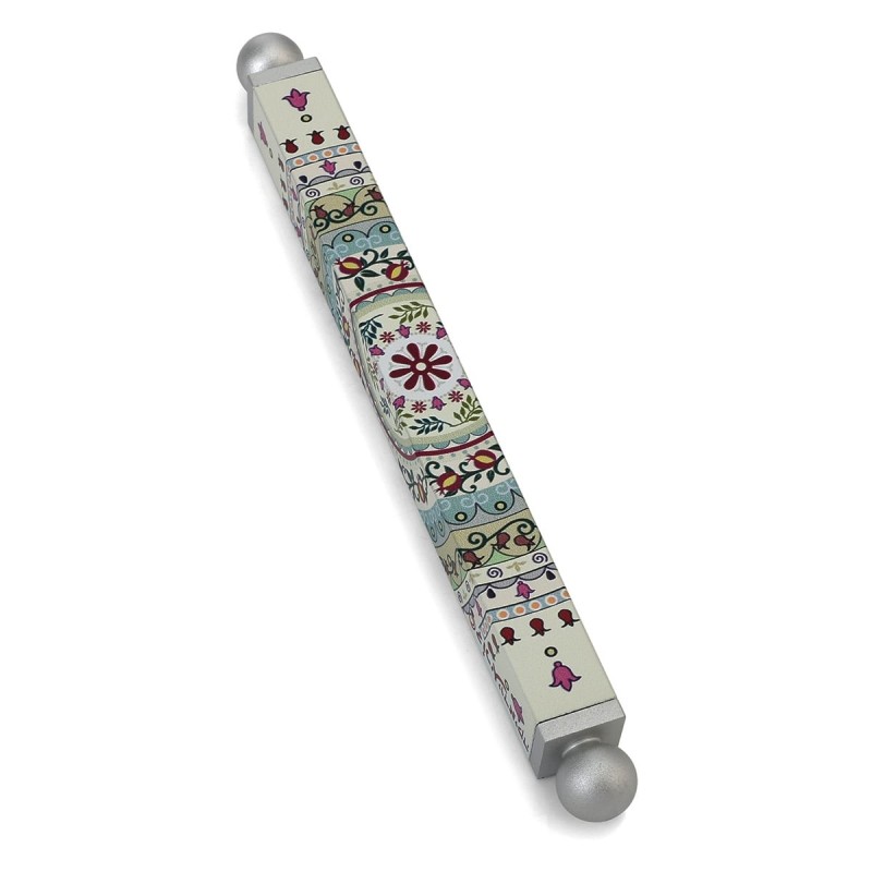 Dorit Judaica Floral Mandala with Pomegranates Slim Mezuzah Case with