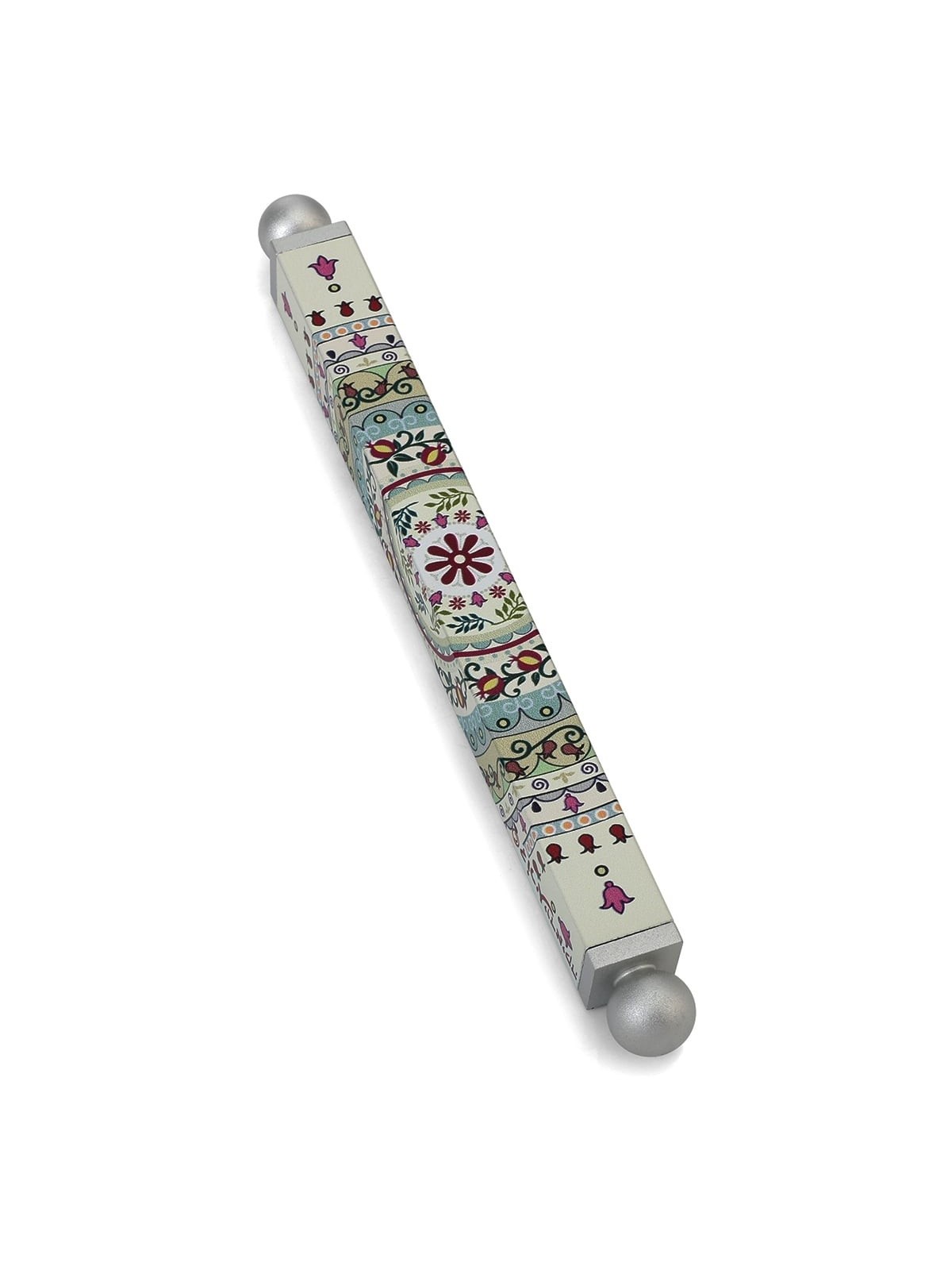 Dorit Judaica Floral Mandala with Pomegranates Slim Mezuzah Case with