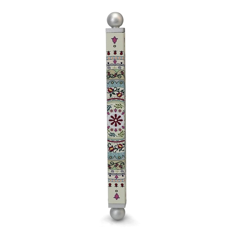 Dorit Judaica Floral Mandala with Pomegranates Slim Mezuzah Case with