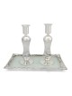 Tall Handmade White Glass and Sterling Silver-Plated Shabbat Candlesti