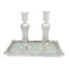 Tall Handmade White Glass and Sterling Silver-Plated Shabbat Candlesti