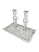 Tall Handmade White Glass and Sterling Silver-Plated Shabbat Candlesti
