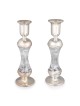 Tall Handmade White Glass and Sterling Silver-Plated Shabbat Candlesti