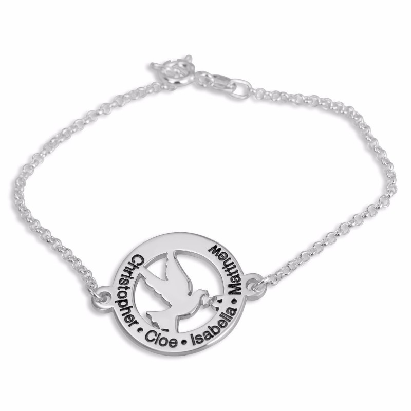 Double Thickness Silver Personalized Dove Bracelet for Mom