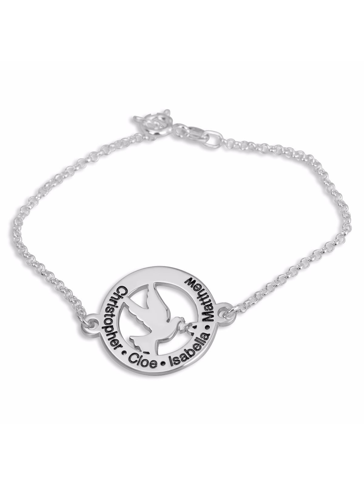 Double Thickness Silver Personalized Dove Bracelet for Mom