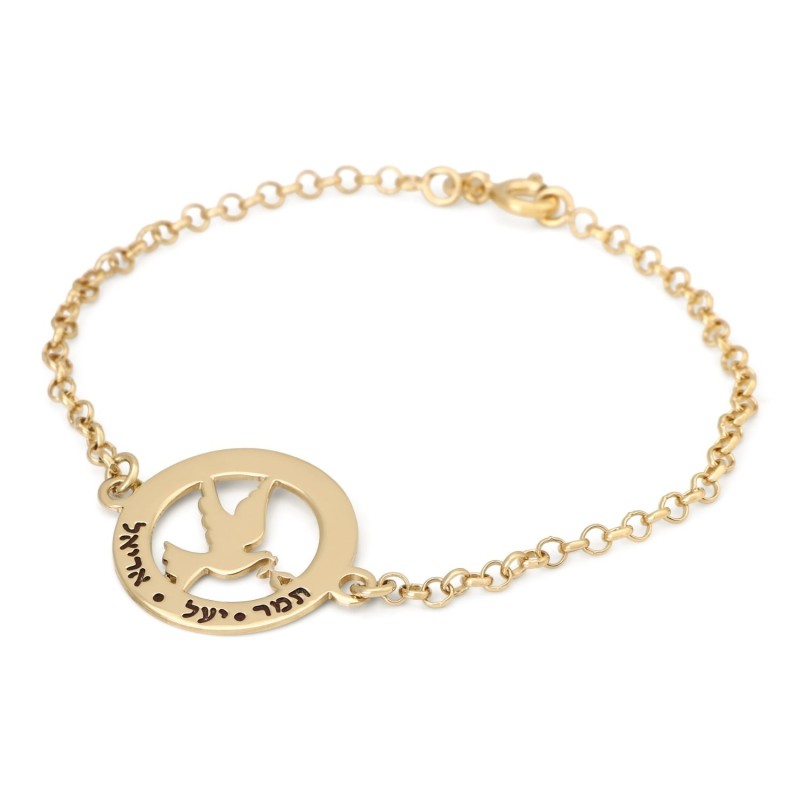 Double Thickness Silver Personalized Dove Bracelet for Mom
