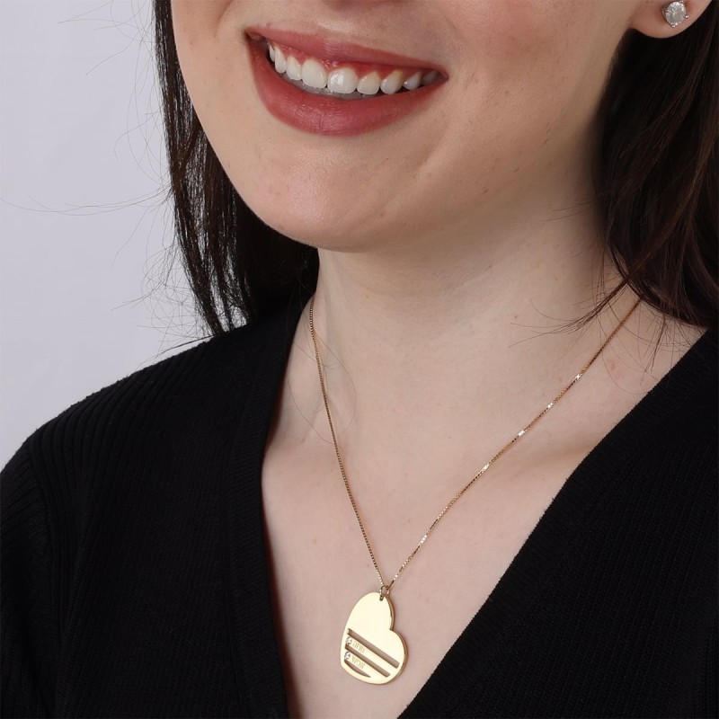 Gold Plated English / Hebrew up to Four Kids' Names Heart Mom Necklace