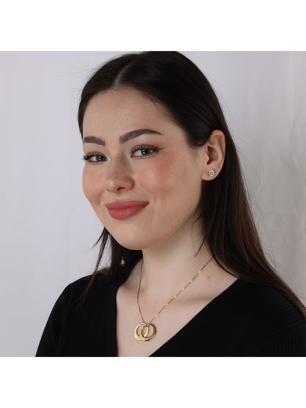 24K Yellow Gold Plated Hebrew Name Rings Mom Necklace (Up to 5 Names)