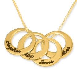 24K Yellow Gold Plated Hebrew Name Rings Mom Necklace (Up to 5 Names)
